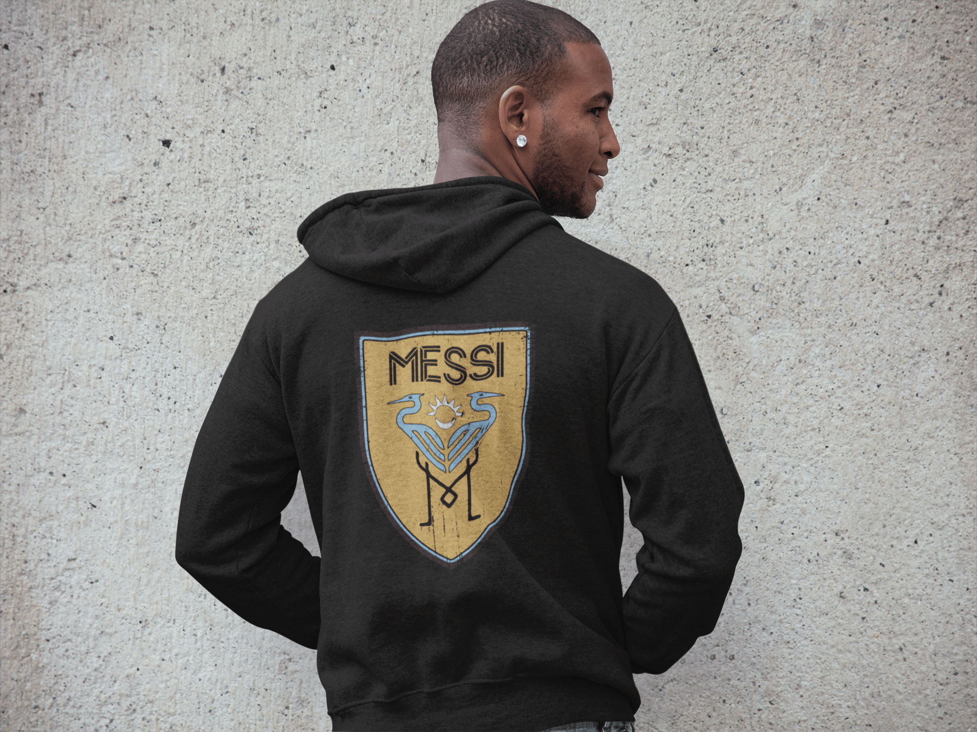 Back Four Mens Hoodie - Inter Miami / Argentina / Leo Mashup - Distressed Edition Hoodie